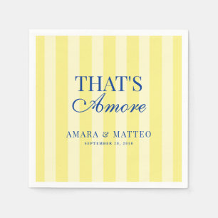 Dat is amore gestreepte blauwe & gele trouw servet