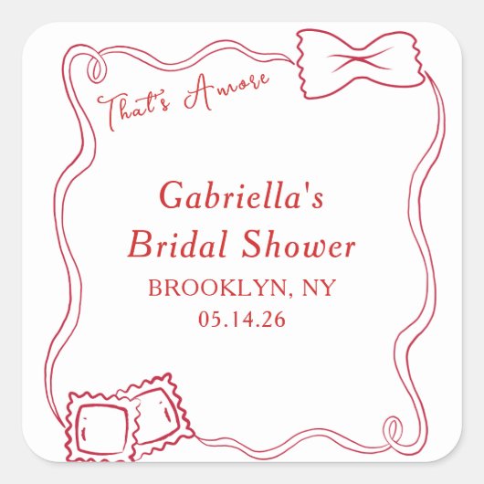 Dat is Amore Handgetekende Pasta Italië Bruidsdouc Vierkante Sticker (Voorkant)