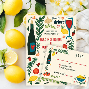 Dat is Amore Italiaans eten Aangepaste bruiloft  RSVP Kaartje
