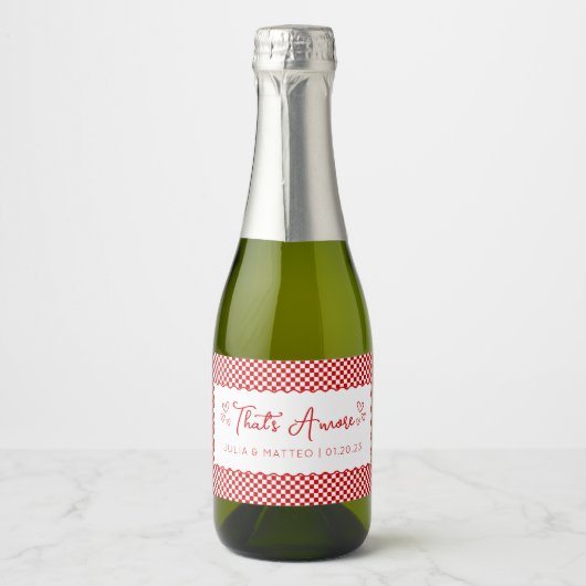 Dat is Amore! Italiaanse thema rode aangepaste bru Sparkling Wijnetiket (Voorkant)