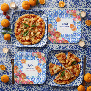 Dat is amore mediterraan blauwe tegels bruids douc papieren bordje
