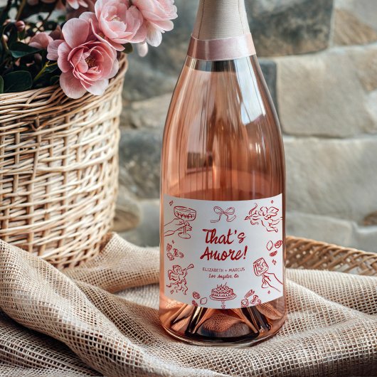 Dat is Amore! Rood Italiaans Verloving Sparkling Wijnetiket