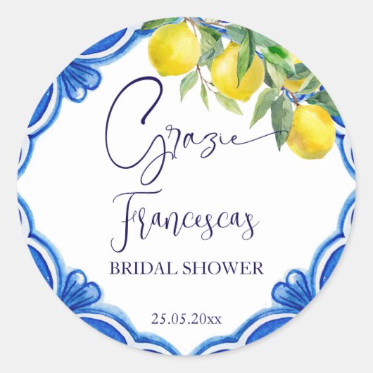 Dat is een meer Blauwe tegel citroen Italiaans gun Ronde Sticker (Voorkant)