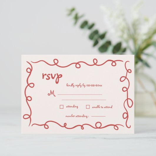 Dat is een meer funky grillige bruiloft RSVP kaartje (Staand voorkant)