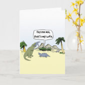 "Dat is mijn vrouw!" Grappige dinosaurus Groeten K Kaart (Gele Bloem)