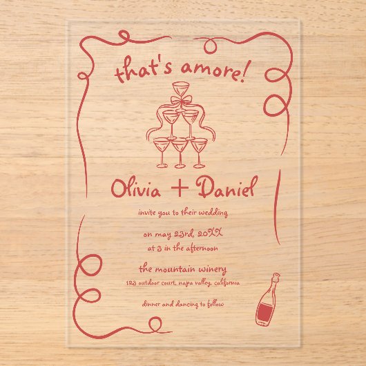 Dat is nog een handgetekende  grillige bruiloft acryl uitnodigingen (Voorkant)