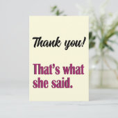 Dat is wat ze zei grappige dank je wel briefjes bedankkaart (Staand voorkant)