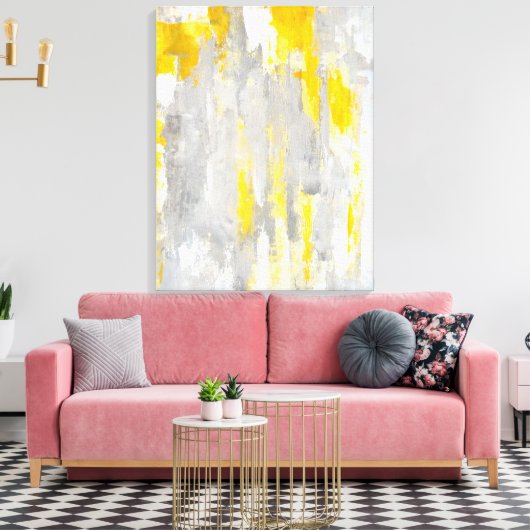 'Dat is willekeurige' grijze en gele Abstracte kun Canvas Afdruk (Insitu (Woonkamer))