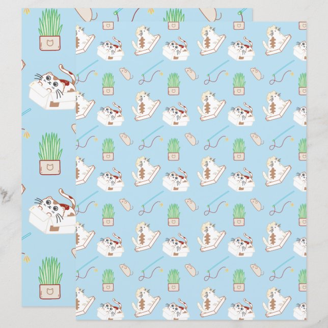 Dat kat Life Doodle Cat Pattern Blue Scrapbooking (Voorkant / Achterkant)
