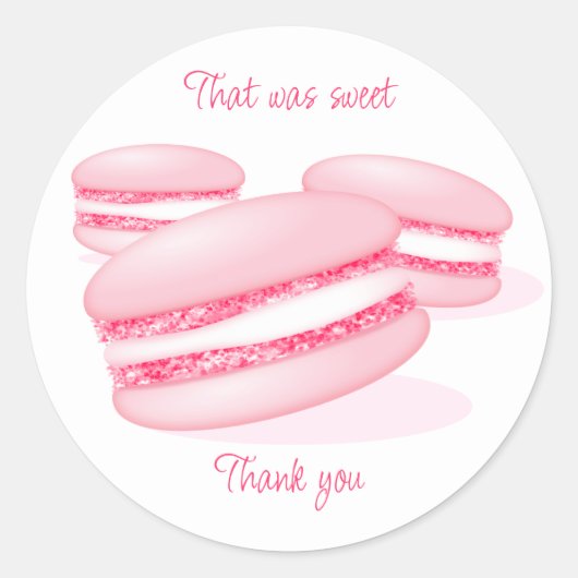 Dat was lief dank je wel roze macarons ronde sticker (Voorkant)