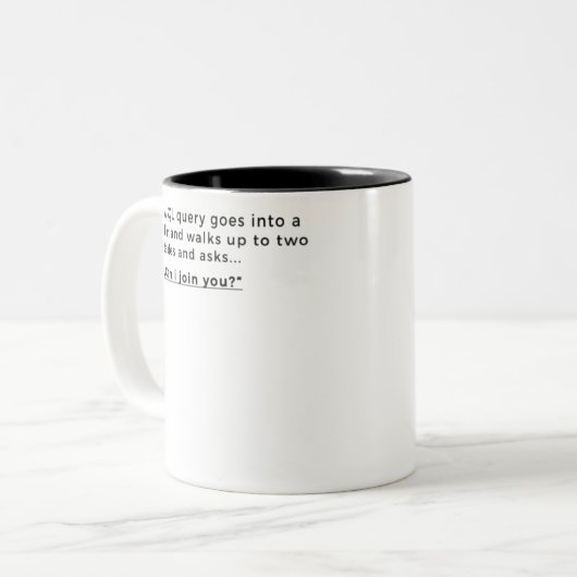 Databaseklacht - SQL-mop Tweekleurige Koffiemok (Voorkant links)