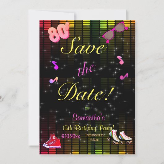 Date 80's Save the Date, Back to the 80's, Any Age, (Devant)