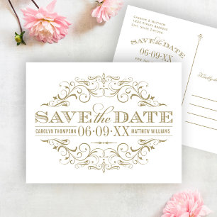 Date Blanc à motifs de rinceaux dorés rétro Save the Da