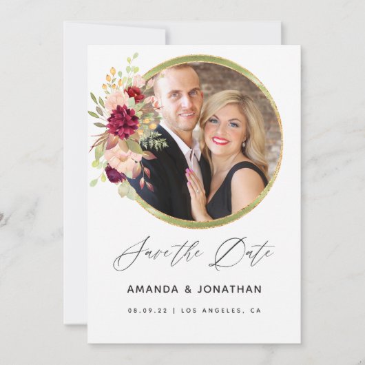 Date Burgundy-Marsala et Blush Géométrique Save the Dat (Devant)