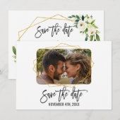 Date Cadre Photo Fleurs Blanches Vertes Dorées Save The (Devant / Derrière)