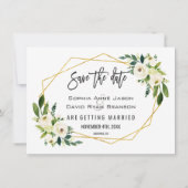 Date Cadre Photo Fleurs Blanches Vertes Dorées Save The (Dos)