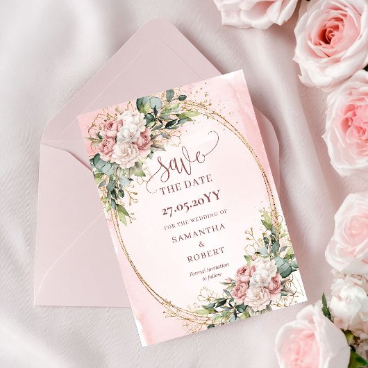 Date Classique Bohème Rose Doré Eucalyptus Save The Dat