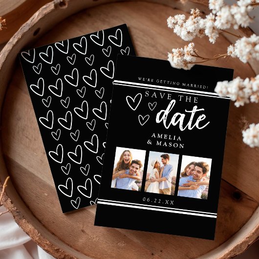 Date Collage de photos moderne noir et blanc Save the D