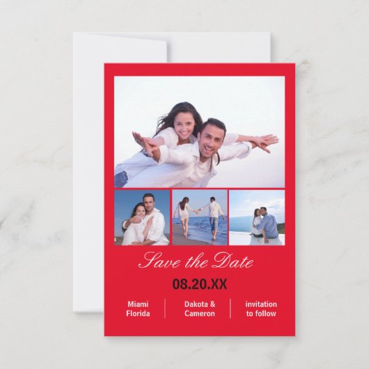 Date Collage vertical de 4 photos - 3x5 rouge Save the (Devant)