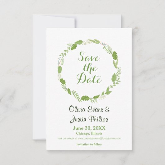 Date Couronne de feuilles vertes Chevron - 3x5 Save the (Devant)