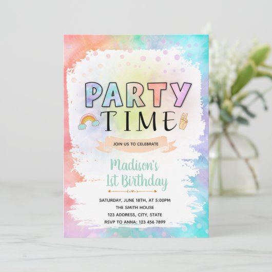 Date de fête teinture invitation d'anniversaire (Debout devant)