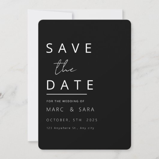 Date Éditable Black Save the Date, Moderne Minimal Blac (Devant)