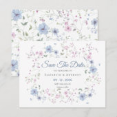 Date Elegant Pink & Dusty Blue Floral Wedding Save The (Devant / Derrière)