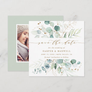 Date Gold et Green Botanical Mariage Photo Save the Da
