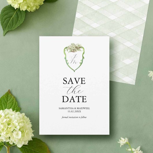 Date Green Hydrangea Wedding Monogram Save The Dates