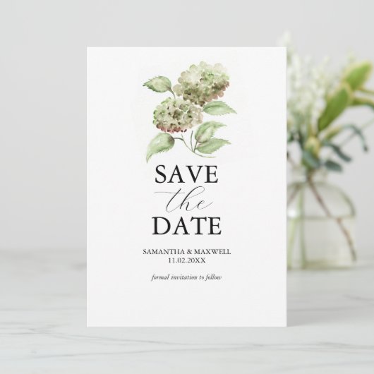 Date Green Hydrangea Wedding Save The Dates (Debout devant)