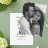 Date Green Hydrangea Wedding Save The Dates with Photo