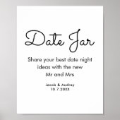 Date Jar Black White Wedding shower Poster (Devant)