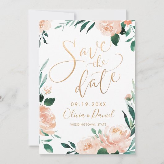 Date Jardin romantique floral calligraphie save the dat (Devant)