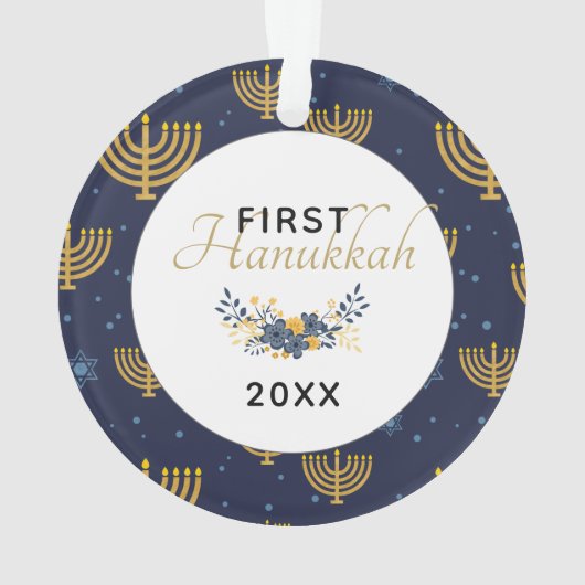 Date Keepsaké Baby's First Hanoukka | Bleu & Or (dos)