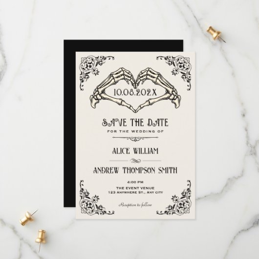 Date Mariage à l'arche gothique noir et blanc Save The (Devant/Arrière en situation)