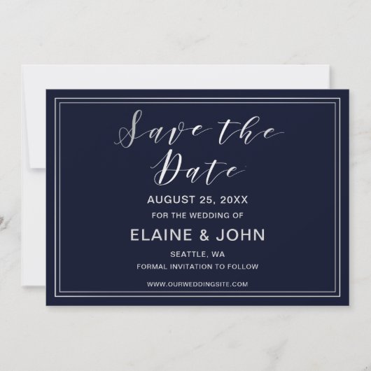 Date Mariage Argenté Classique Navy save the dates (Devant)