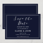 Date Mariage Argenté Classique Navy save the dates (Devant / Derrière)