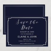 Date Mariage Argenté Classique Navy save the dates (Devant / Derrière)