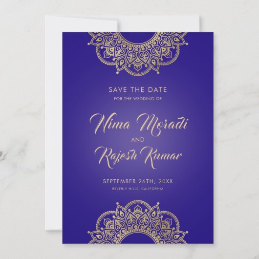 Date Mariage indien, Save the Date, Purple et Gold (Devant)