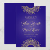 Date Mariage indien, Save the Date, Purple et Gold (Devant / Derrière)