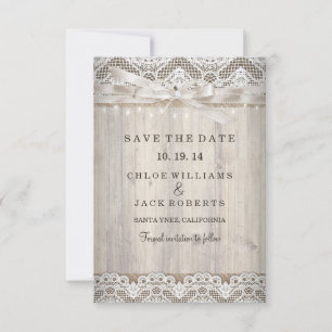Date Mariage Rustique Vintage Dentelle Bois Save The Da