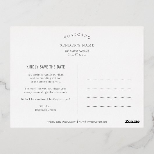Date mémorable FOIL Enregistrer la date Carte post (Verso)