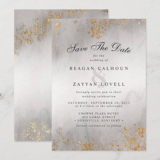 Date Moderne Luxe Paillettes Dorées Gris Brume Save The (Devant / Derrière)