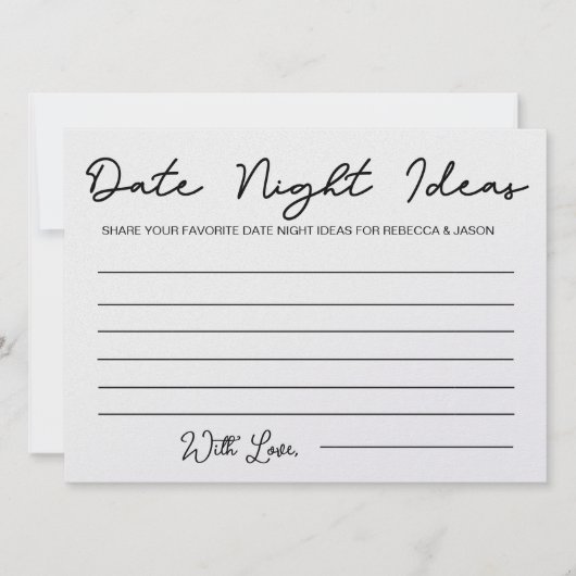 Date Night Ideas Carte Fête des mariées Jeu (Devant)