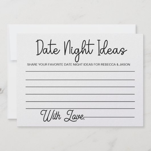 Date Night Ideas Carte Fête des mariées Jeu (Devant)