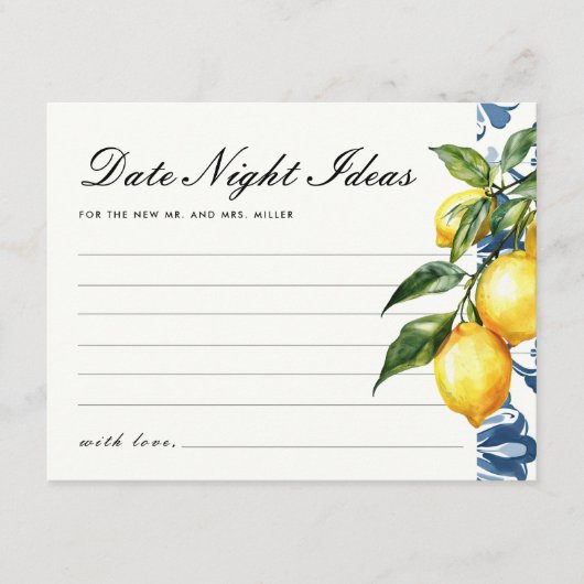 Date Night Ideas Lemon Positano Vrijgezellenfeest Informatiekaartje (Voorkant)