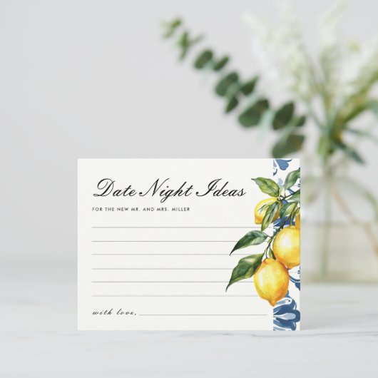 Date Night Ideas Lemon Positano Vrijgezellenfeest Informatiekaartje (Staand voorkant)