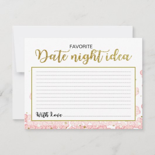 Date Night Ideeën | Roze en Gouden Glitter Bloemen Kaart (Voorkant)