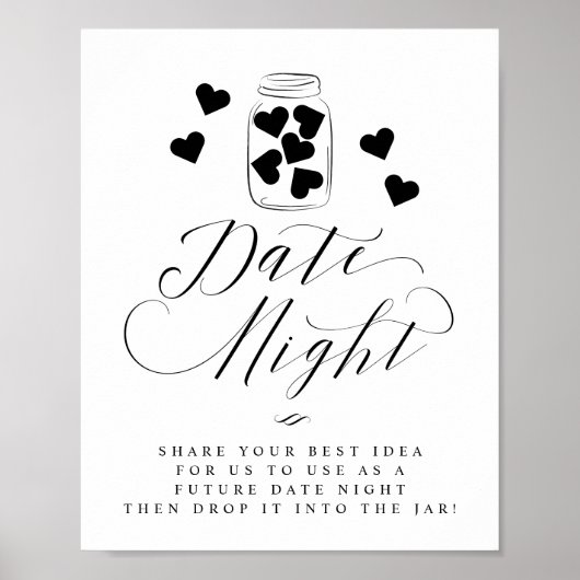 Date Night Mason Jar Hearts Script Trouwbordje Poster (Voorkant)