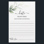 Date Nuit idées verdure carte de douche nuptiale<br><div class="desc">Simple date verte idées nuit nuptiale douche jeu carte</div>